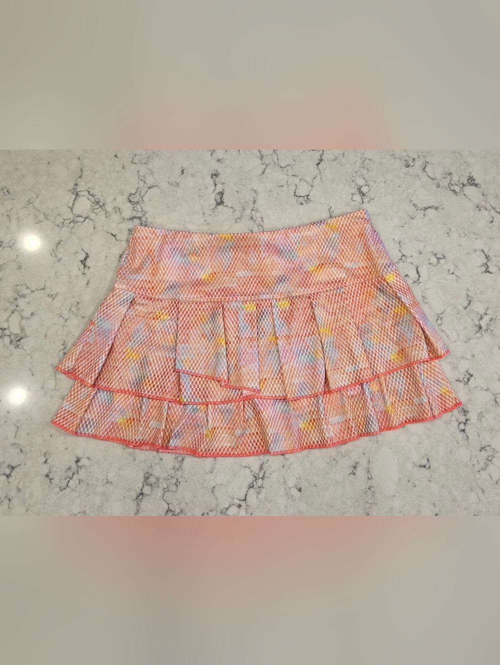 Lucky in Love Tiered Tennis Skort Women’s Medium Pink Orange Tenniscore Athletic